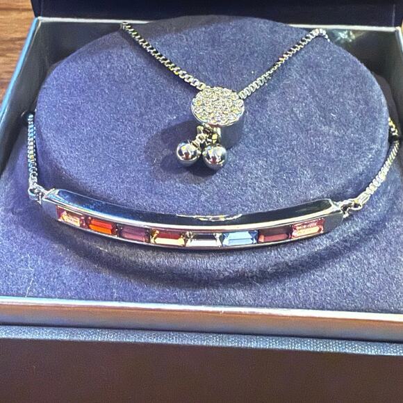 New in Box Brilliance Rainbow Crystal Bar Adjustable Lariat Bracelet 925 Plated - Picture 5 of 14